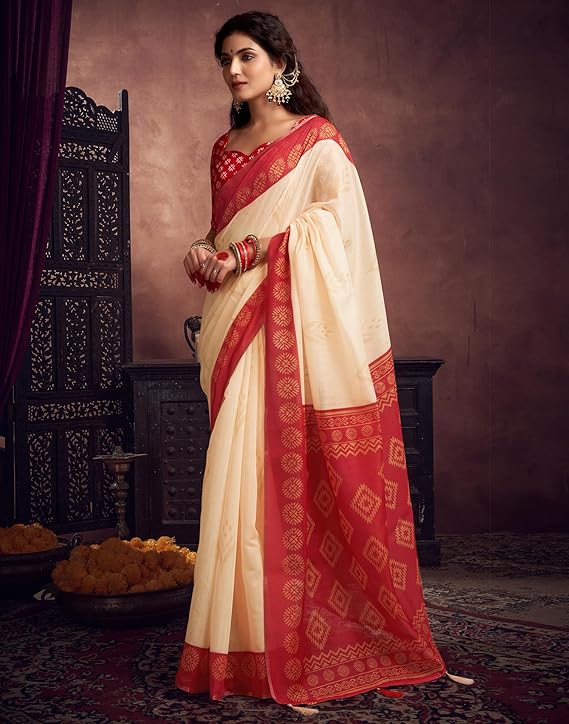 Cotton Silk Printed Durga Puja Bengali Saree